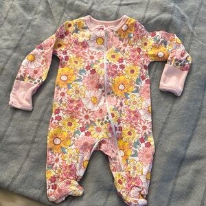 Pink Floral Zippered Baby One-Piece